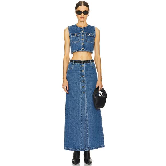 Ronny Kobo Makena Denim Maxi Skirt Indigo Wash Blue Pencil High Waist XS NWT - Picture 1 of 13